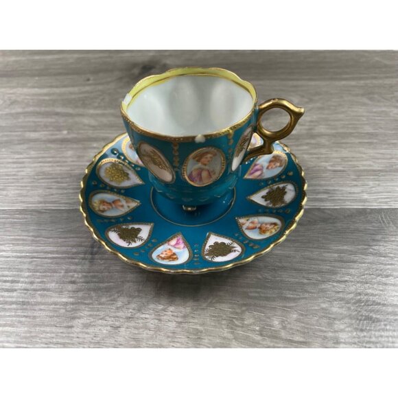 Vintage Chugai China Espresso Cup & Saucer, Hand Painted Made in Occupied Japan - Picture 1 of 10